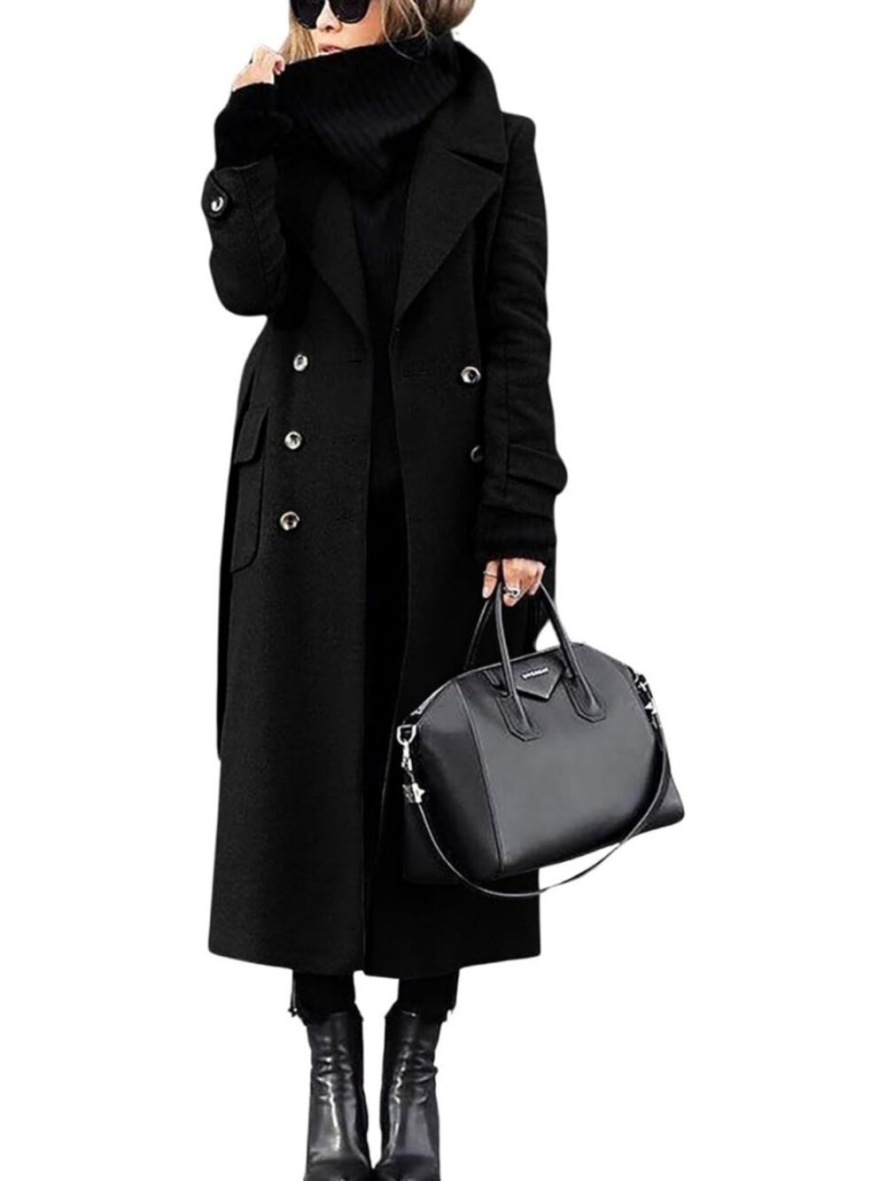 Chic Women's Double Breasted Wool Coat - Stylish Business Casual Long Pea Coat